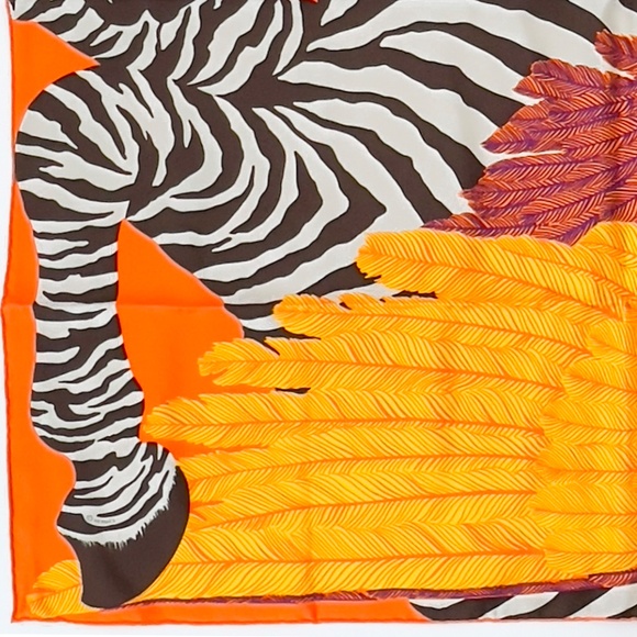 NWT RARE! Hermes Scar Carré 90 "Zebra Pegasus" in Orange & Red by Alice Shirley - Picture 9 of 10